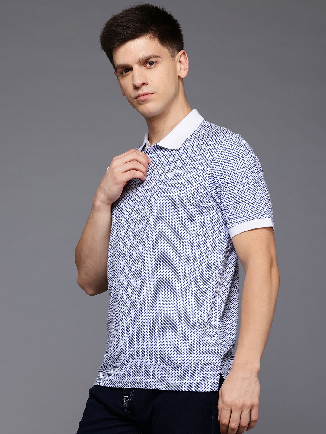 Raymond Geometric Print Polo Collar Pure Cotton Modern Fit T-shirt
