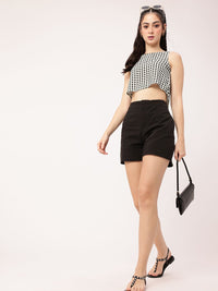 DressBerry Checkered Charm Slit Back Crop Top