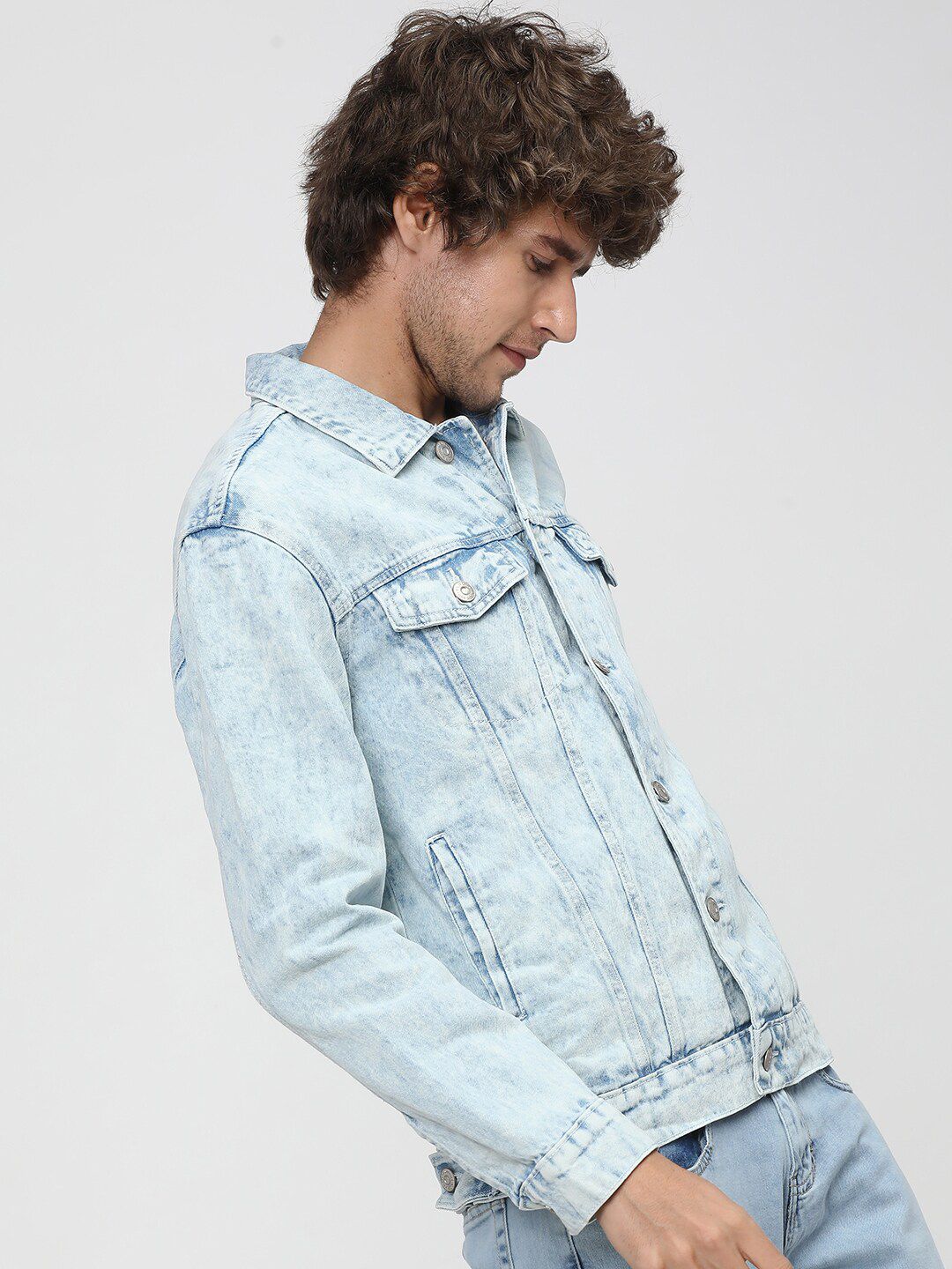 HIGHLANDER Men Blue Washed Colourblocked Denim Jacket
