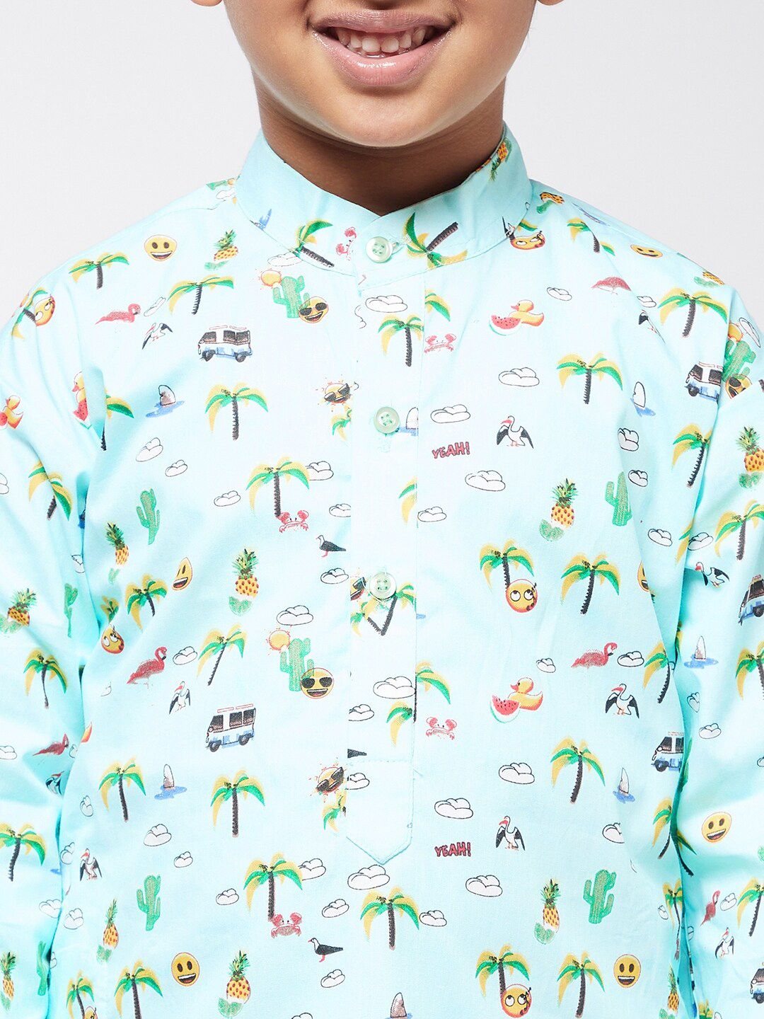 SOJANYA Boys Sea Green Floral Printed Kurta