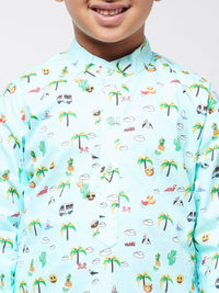 SOJANYA Boys Sea Green Floral Printed Kurta