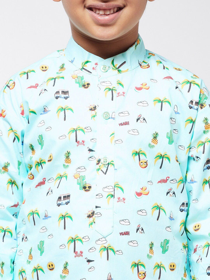 SOJANYA Boys Sea Green Floral Printed Kurta