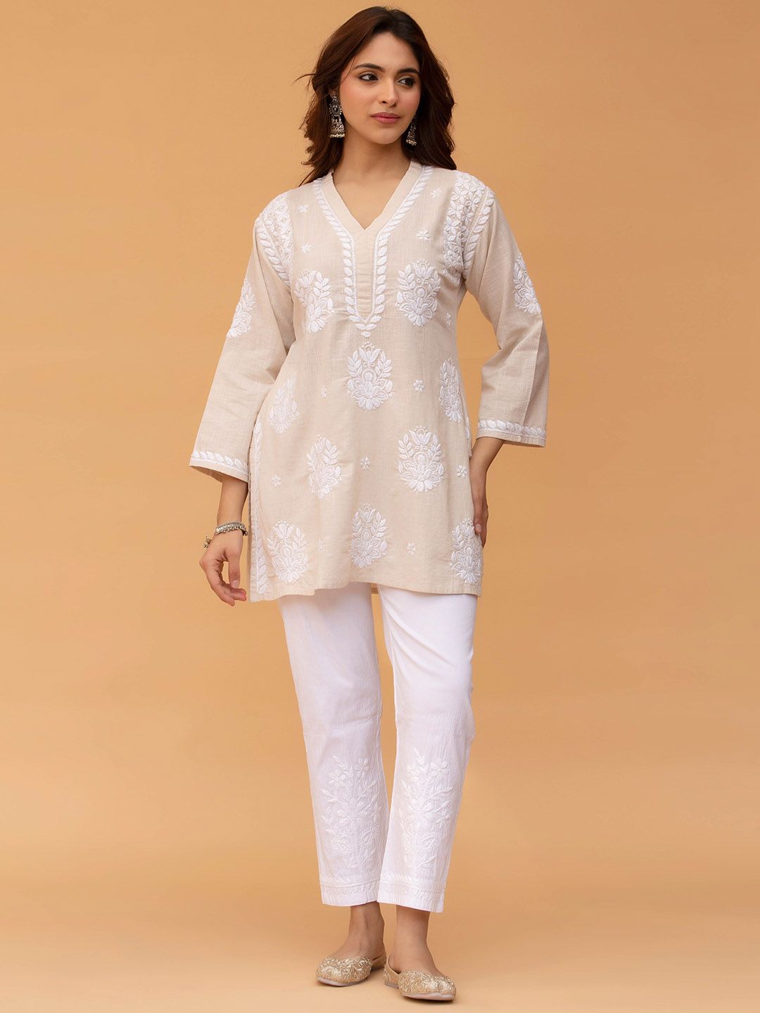 HOUSE OF KARI Ethnic Motifs Printed Thread Work Cotton Kurta