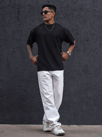 Powerlook Men Solid Oversized Round Neck T-shirt