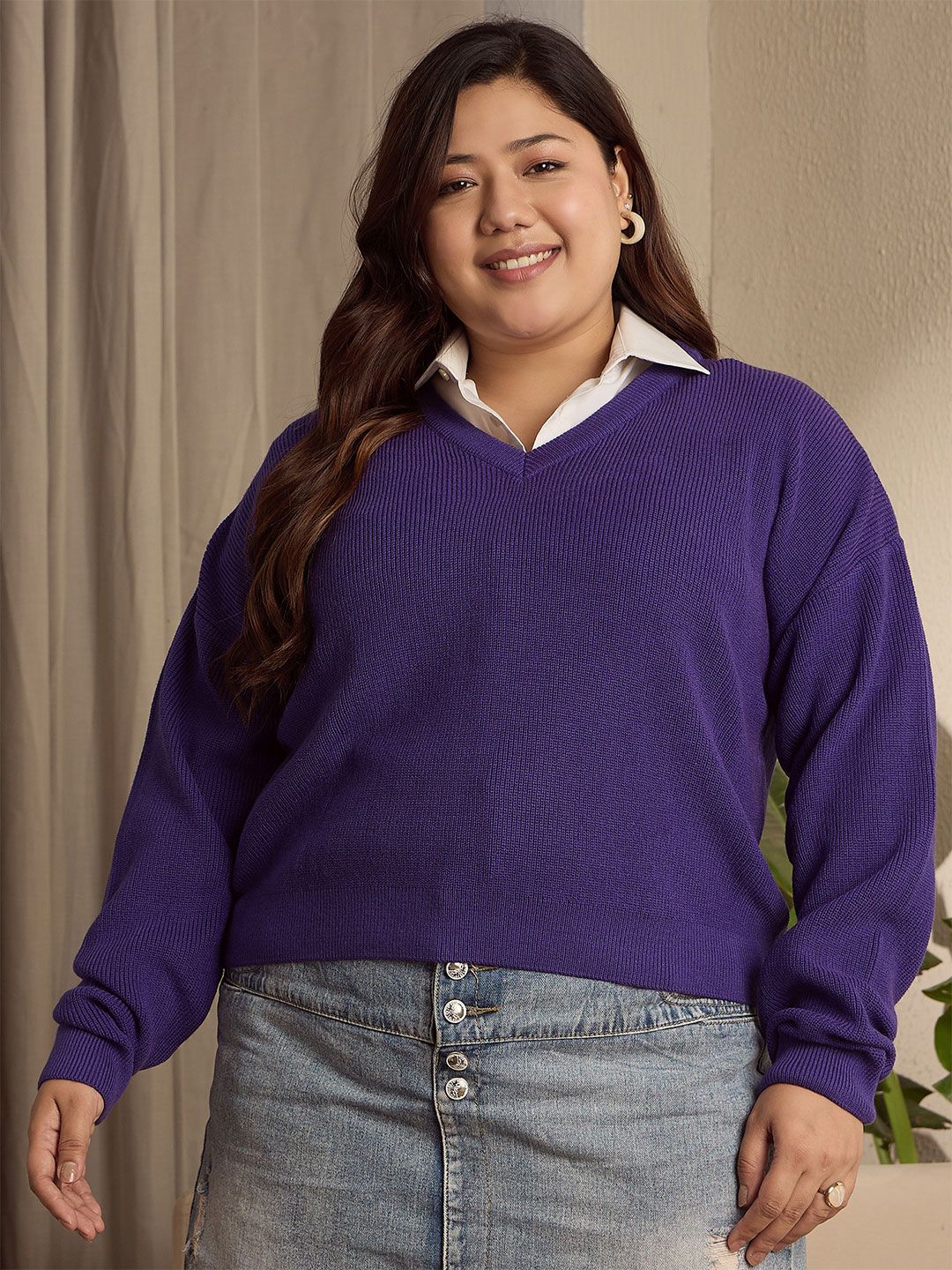 Berrylush Curve Women Longline Long Sleeves Sweater