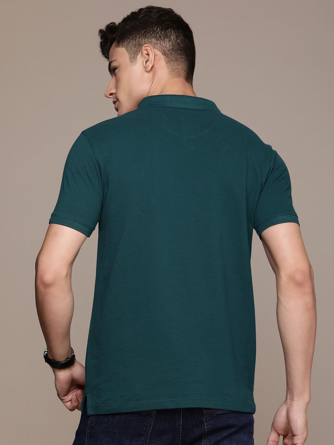 French Connection Polo Collar Knitted Pure Cotton T-shirt With Minimal Brand Logo Print
