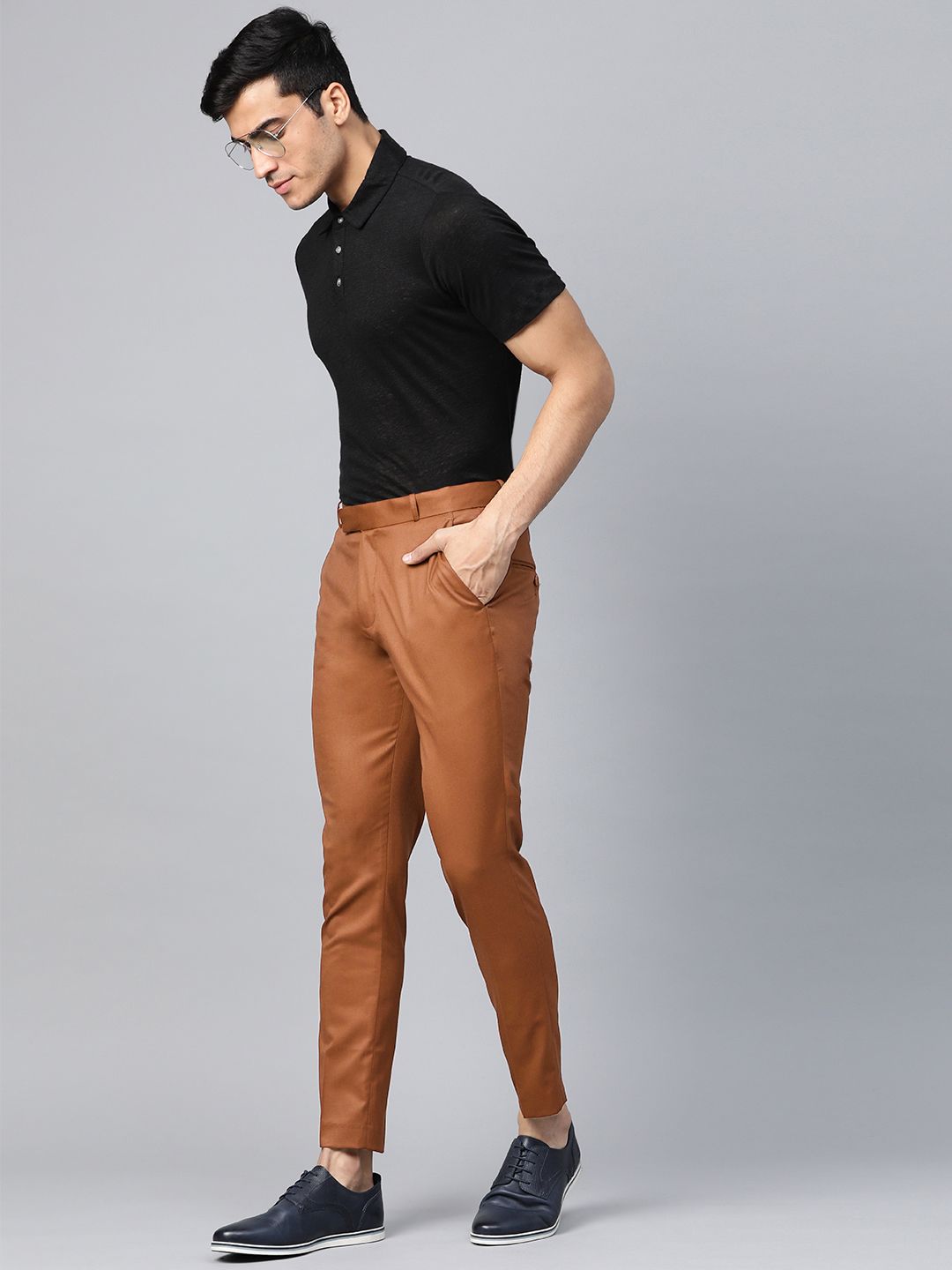 DENNISON Men Rust Red Smart Tapered Fit Solid Regular Trousers
