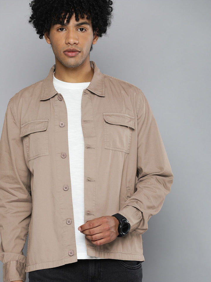 The Indian Garage Co Men Utililty Regular Fit Solid Shirt with Double flap Pocket