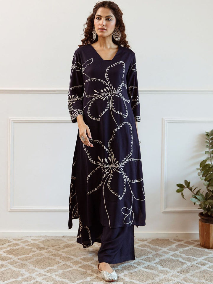 Indo Era Women Floral Embroidered Regular Sequinned Kurta with Trousers
