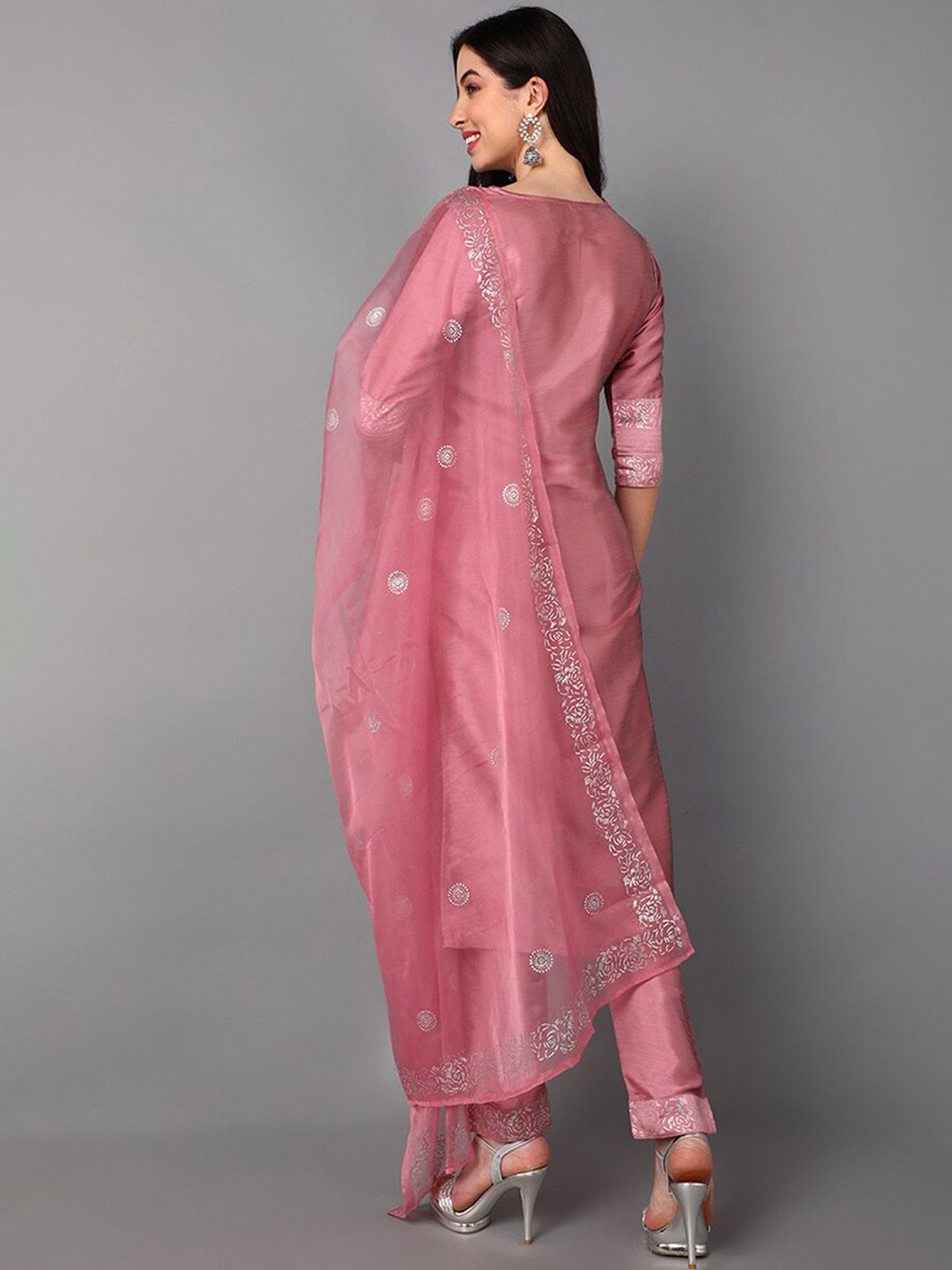 KALINI Floral Yoke Designed Regular Kurta With Trousers & Dupatta