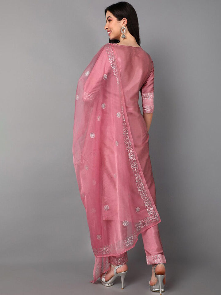 KALINI Floral Yoke Designed Regular Kurta With Trousers & Dupatta