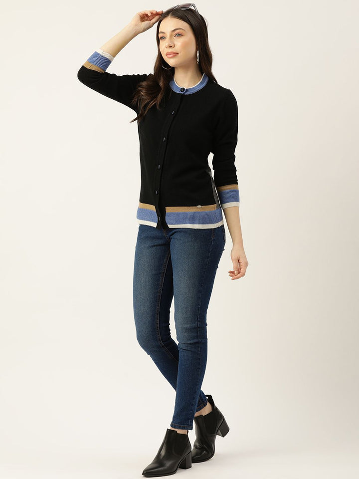 Monte Carlo Fine Knit Contrast Stripes Cardigan