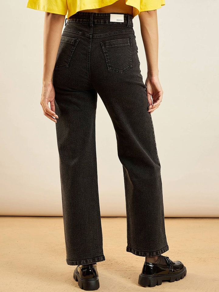 SASSAFRAS Women Straight Fit High-Rise Clean Look Acid Wash Stretchable Jeans