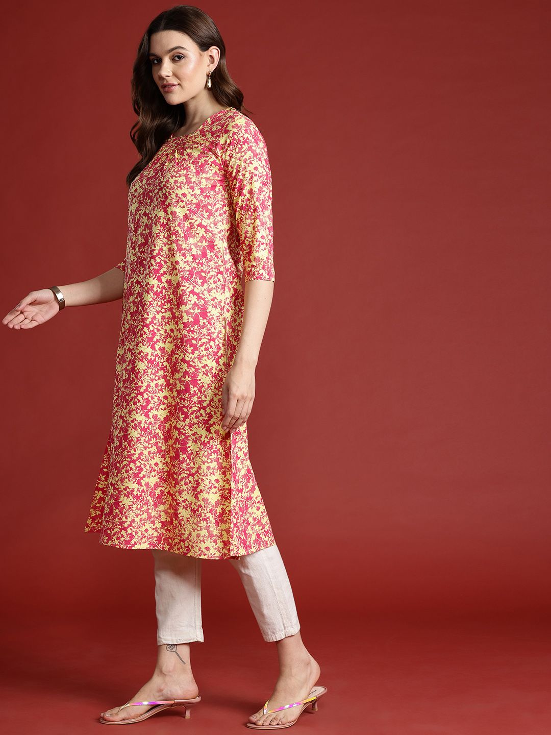 all about you Printed Pleated Straight Kurta