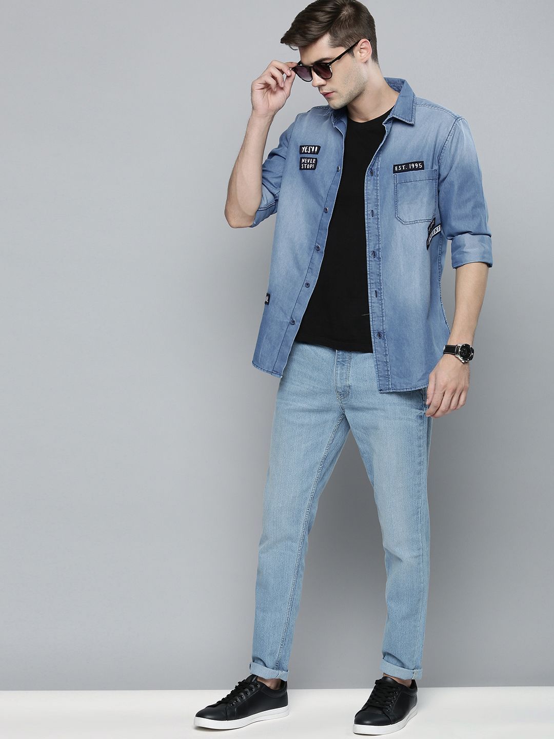 The Indian Garage Co Men Blue Slim Fit Opaque Printed Casual Shirt