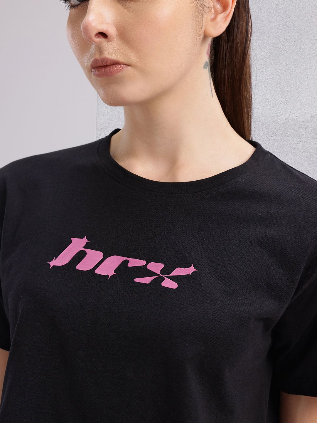 HRX by Hrithik Roshan Brand Logo Print Crop T-shirt