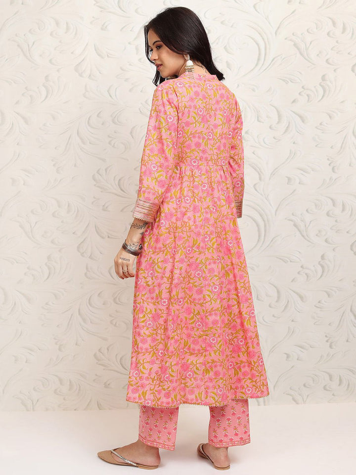 Vishudh Women Floral Printed Regular Pure Cotton Kurta with Trousers