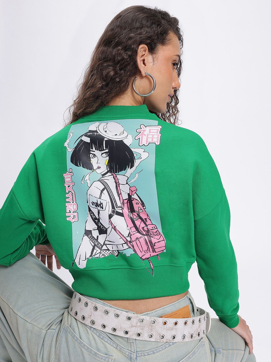 DressBerry Streetstyle Edge Graphic Print Drop-Shoulder Crop Sweatshirt