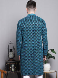 Jompers Geometric Embroidered Thread Work Sequinned Pure Cotton Kurta