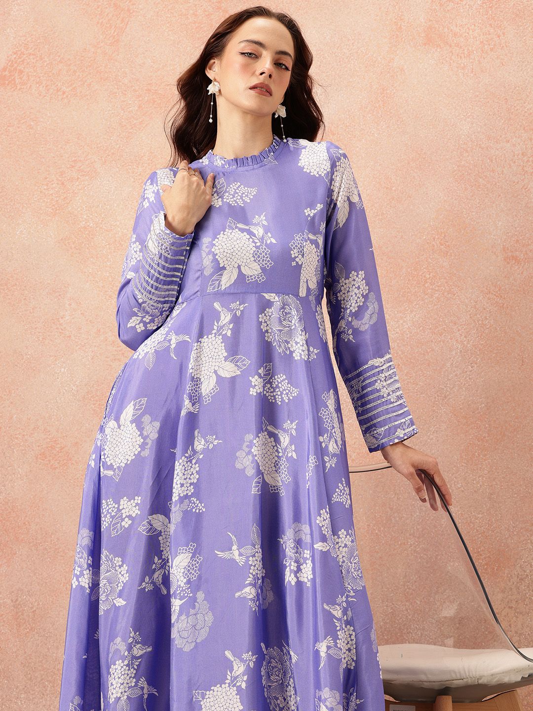 all about you Floral Printed Gotta Patti Detail Maxi Ethnic Fit & Flare Dress