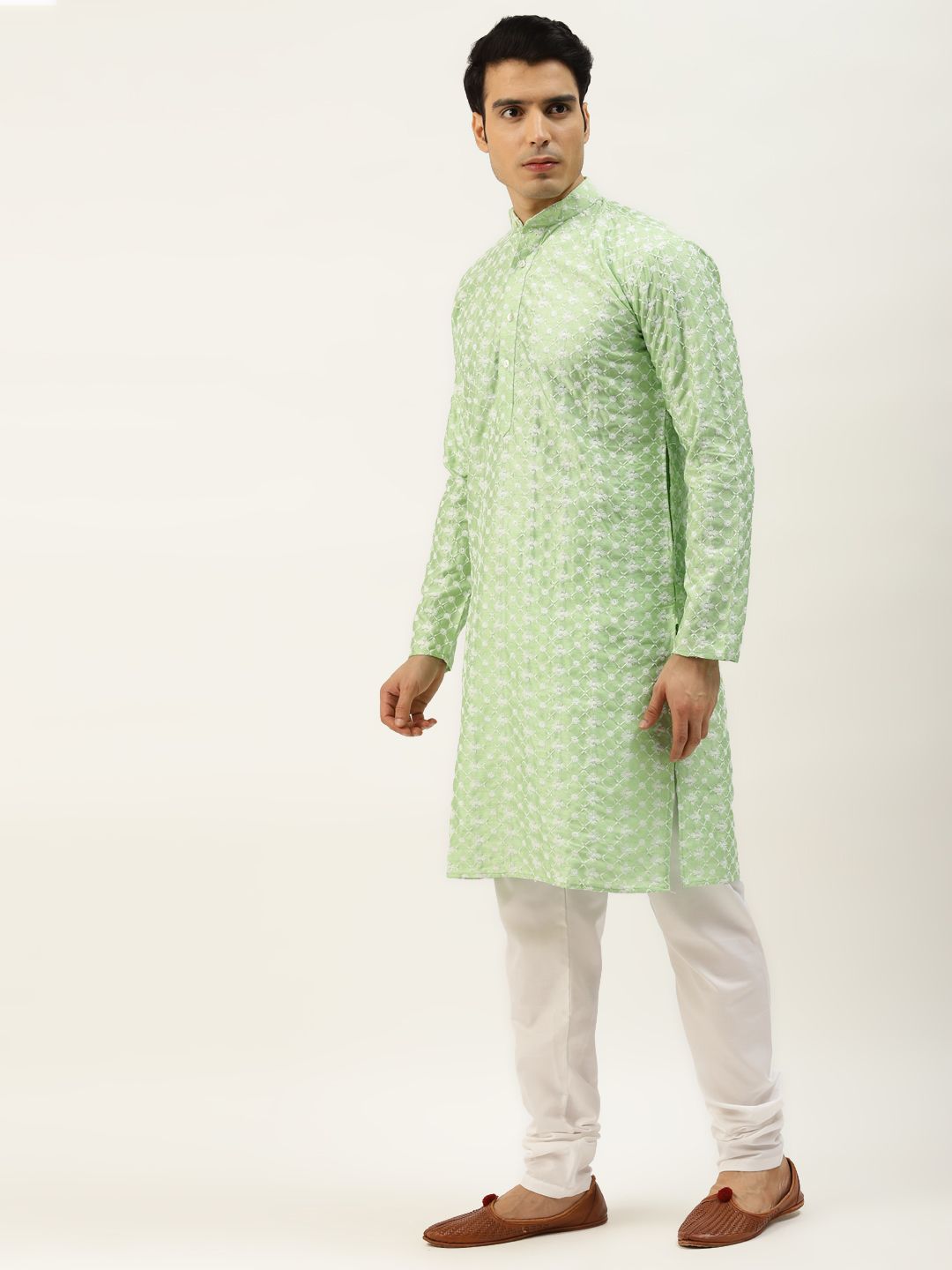 SOJANYA Lelaki Motif Etnik Biru & Hijau Kurta Sulam Churidar