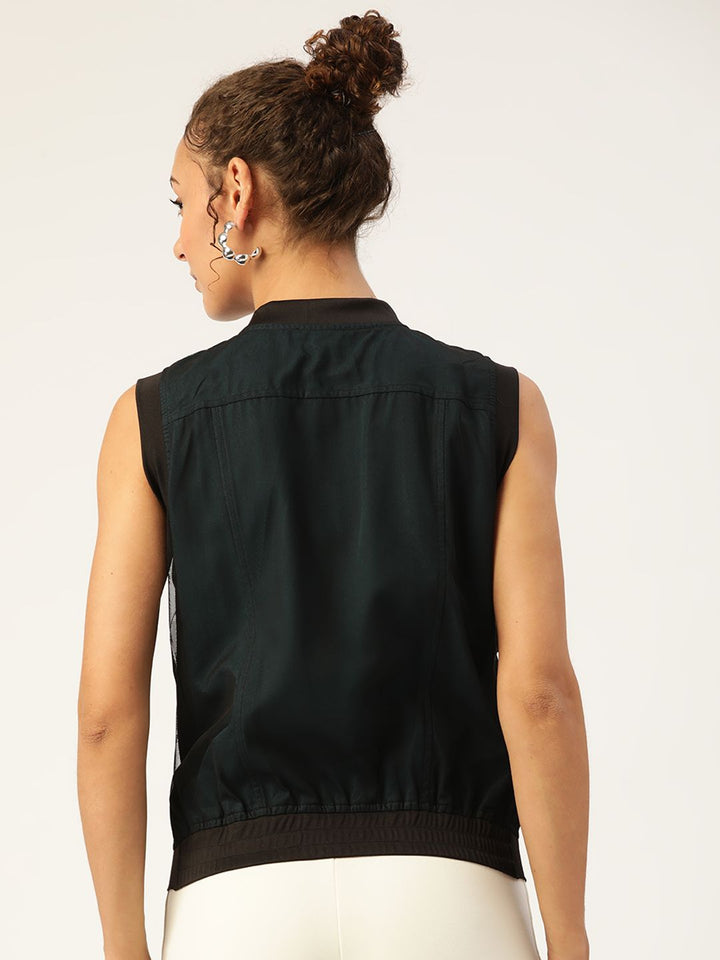 Antheaa Women Black & Teal Green Colourblocked Jacket