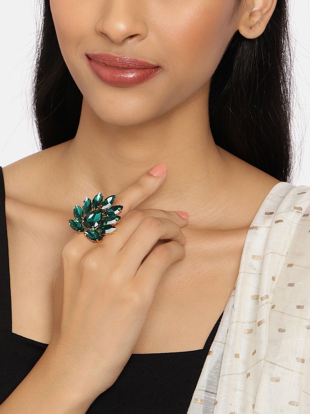 Set Mutiara Zaveri 3 Cincin Jari Boleh Laras Bertampal Batu Bersalut Emas