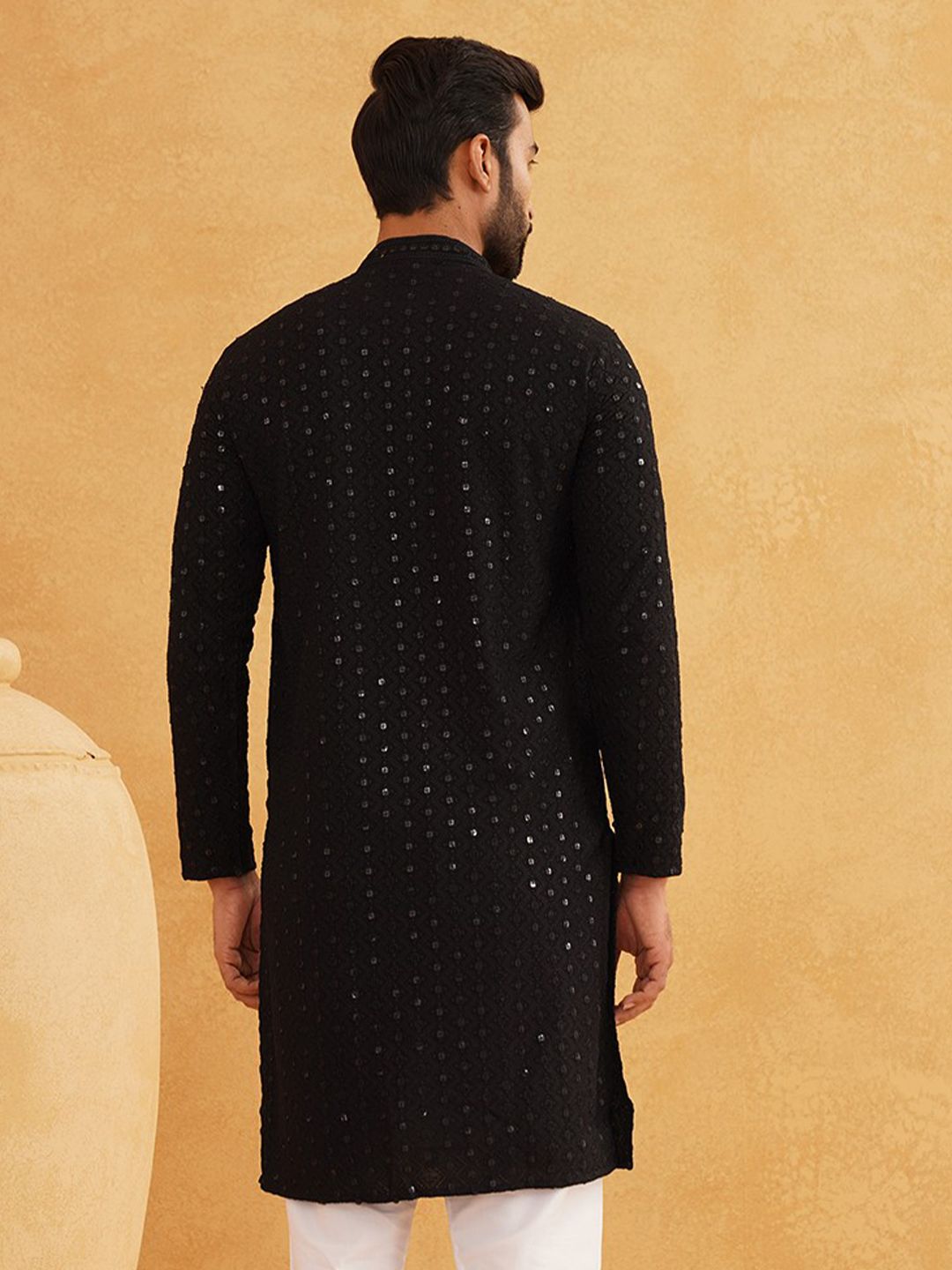 SOJANYA Self Design Thread Work Mandarin Collar Kurta