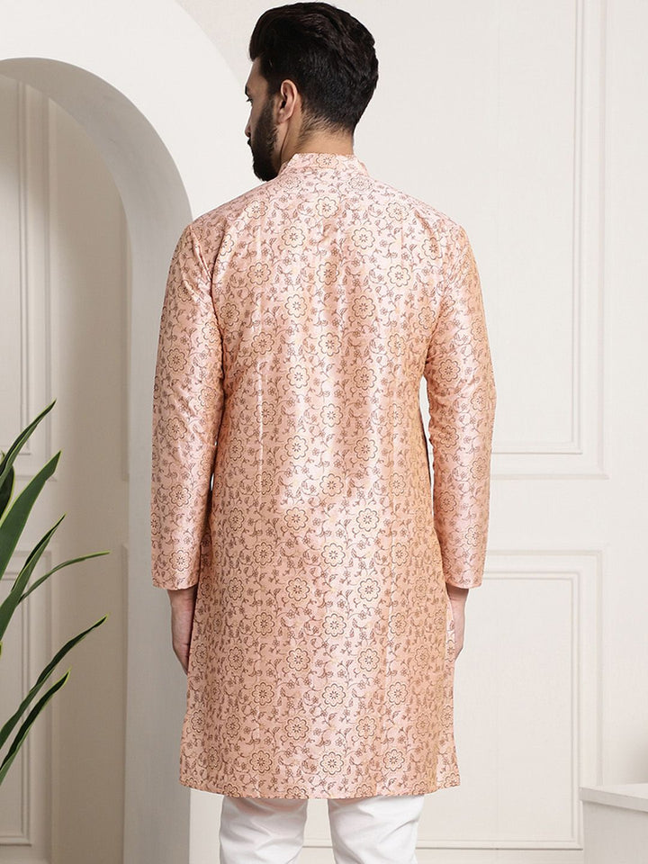SOJANYA Floral Printed Kolar Mandarin Lengan Panjang Kurta Lurus