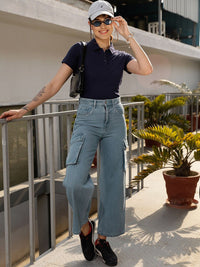 STREET 9 Women Blue Jean Wide Leg Fit High-Rise Jeans