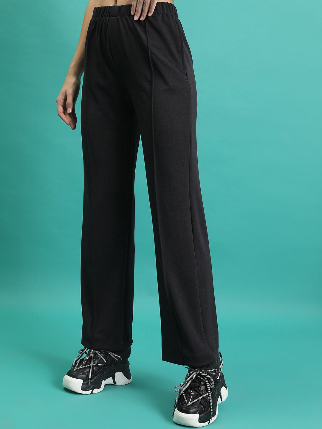 Tokyo Talkies Black Mock Collar Jacket With Mid-Rise Trouser Co-Ords
