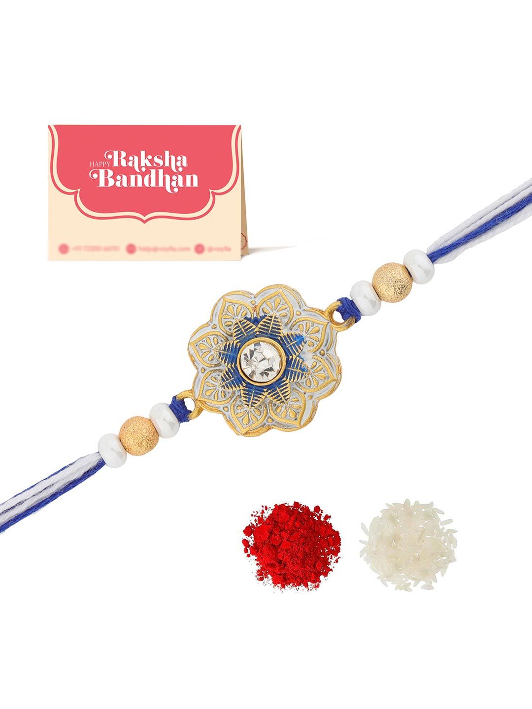 Voylla Radiant Floral Designer Benang Manik Rakhi Dengan Roli Chawal