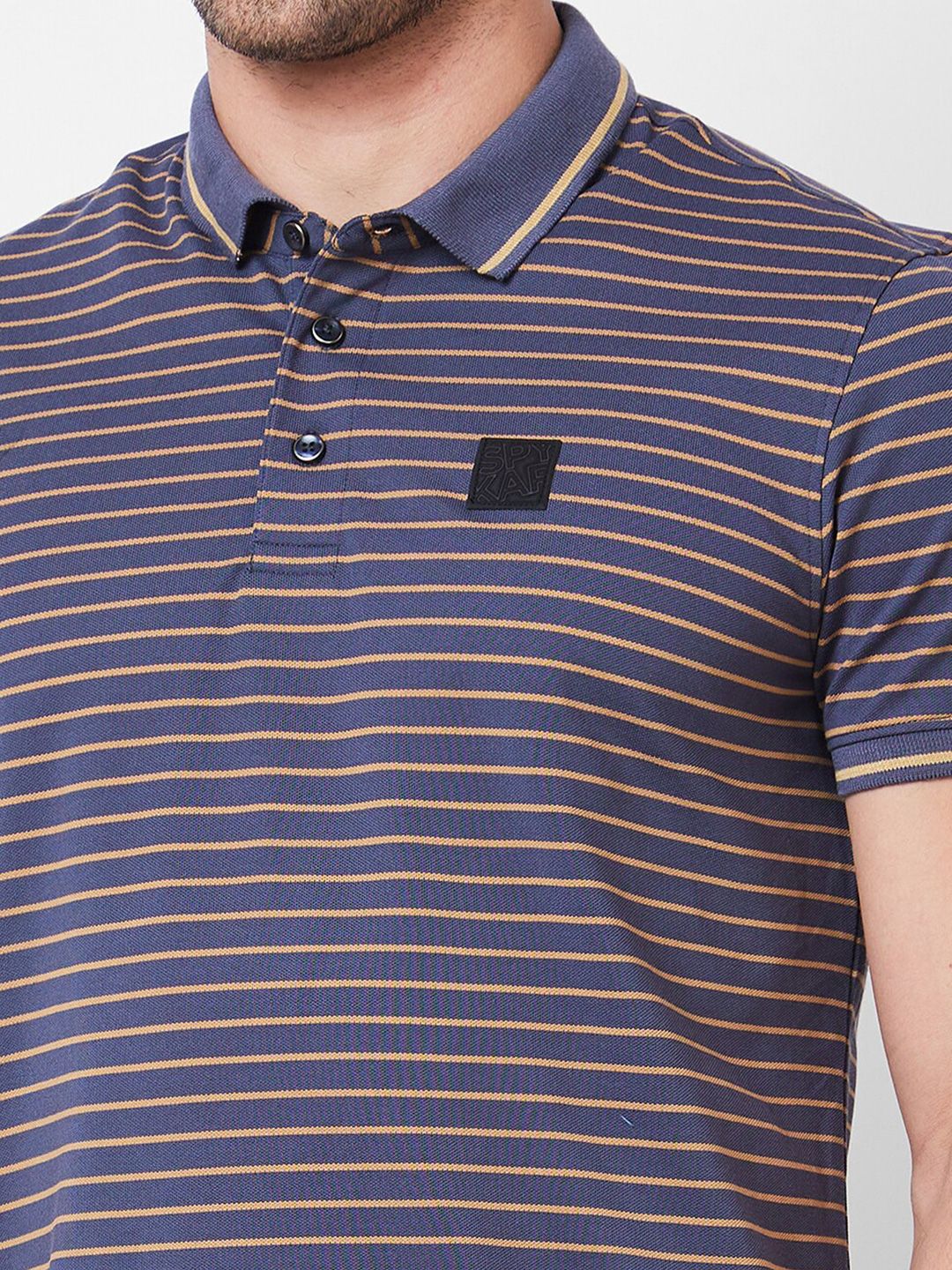 SPYKAR Striped Polo Collar Cotton Slim Fit T-shirt
