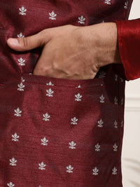 SOJANYA Men Maroon Solid Kurta Set With Printed Jacket