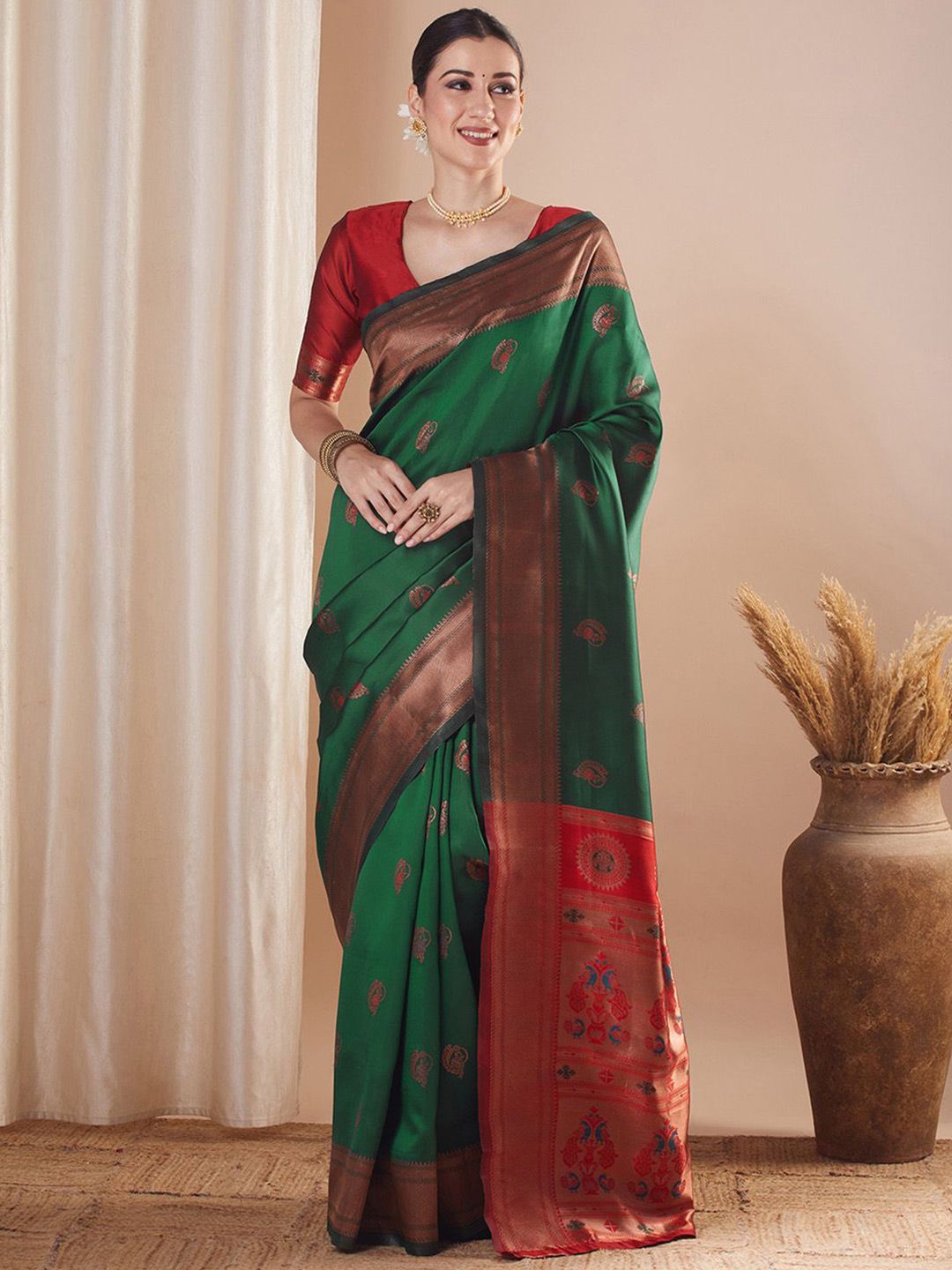 Saree mall Woven Design Ethnic Motifs Zari Paithani Sarees