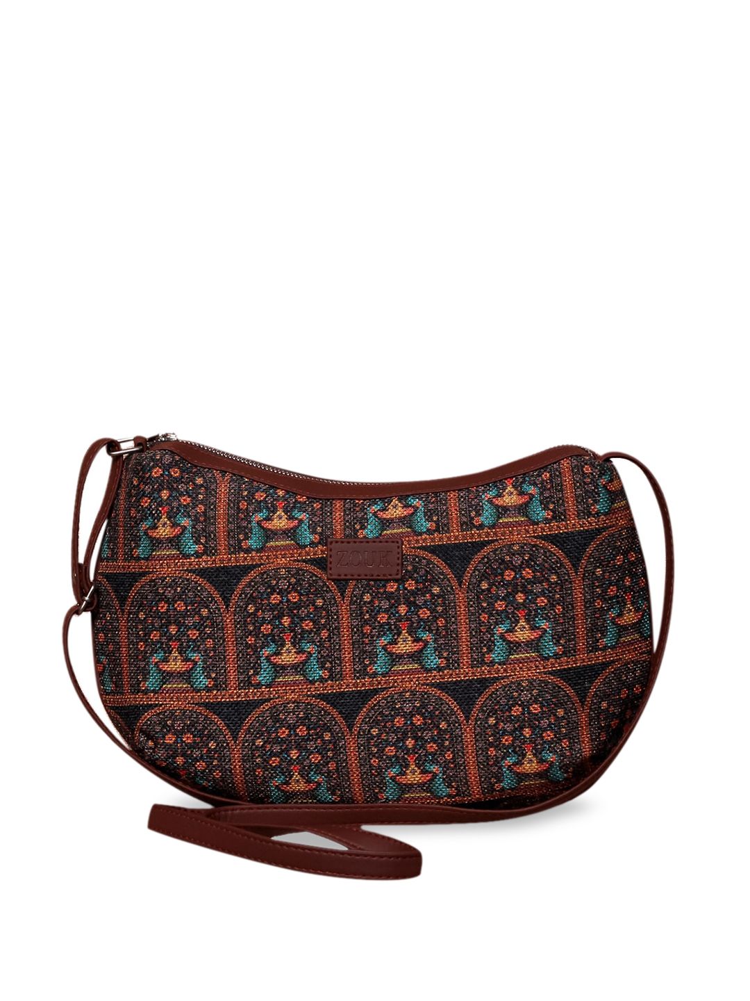 Motif etnik beraneka warna zouk beg sling separuh bulan