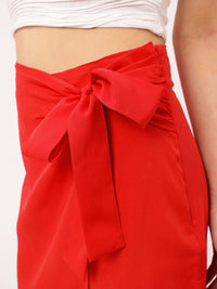 DressBerry Women Coquette Bow Front Slit Wrap Midi Skirt