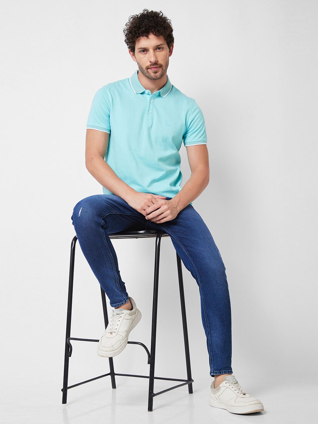 SPYKAR Polo Collar Short Sleeves Slim Fit Cotton T-shirt