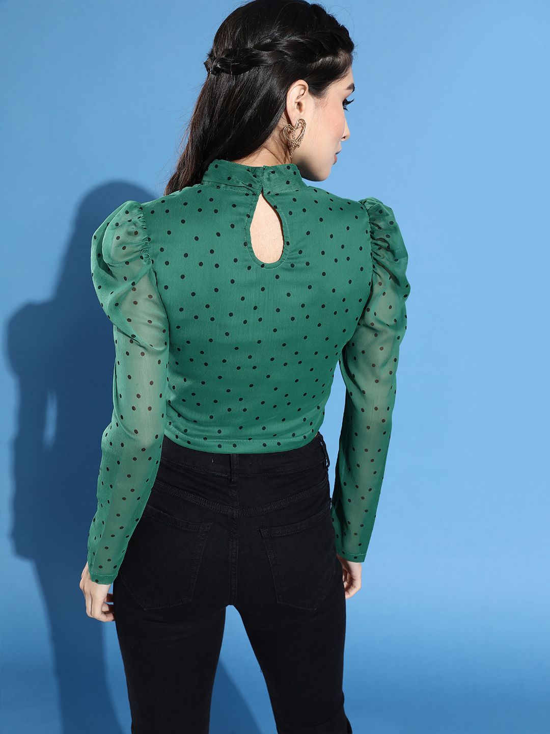 STREET 9 Green Print Chiffon Crop Top