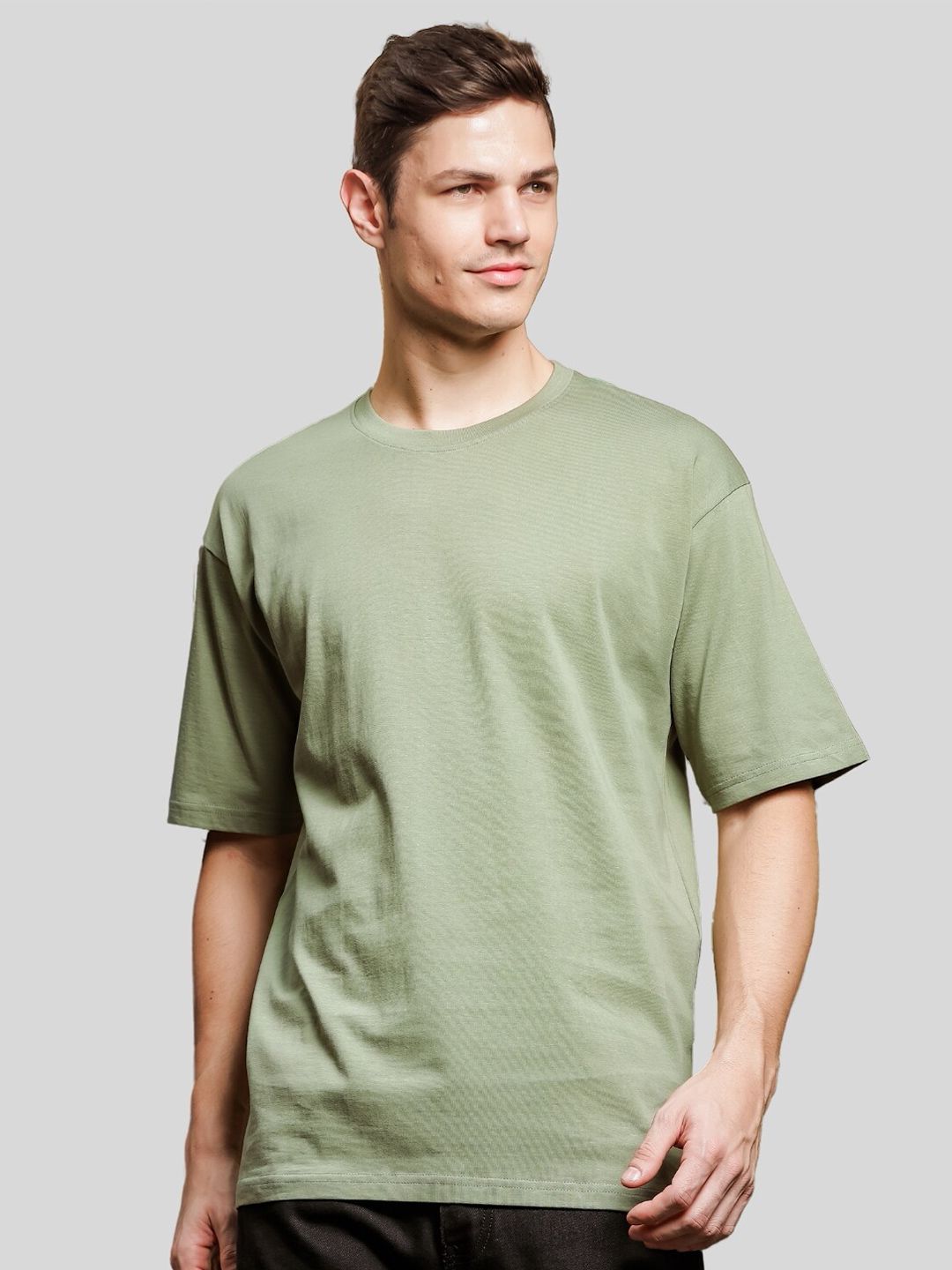 ADRO Round Neck Drop-Shoulder Sleeves Oversized Pure Cotton T-shirt