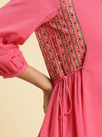W Round Neck Embroidered Pure Cotton Top