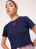 DressBerry Nautical Neutrals Ribbed Lettuce Hem Top
