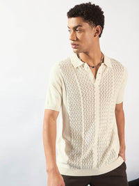 DENNISON Men Textured Semi Sheer Polo Collar Stretchex T-shirt