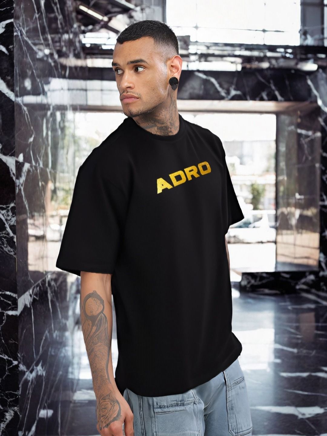 ADRO Graphic Printed Drop-Shoulder Sleeves Cotton Oversized T-shirt
