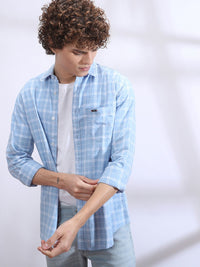 The Indian Garage Co Men Blue & White Slim Fit Checked Casual Shirt