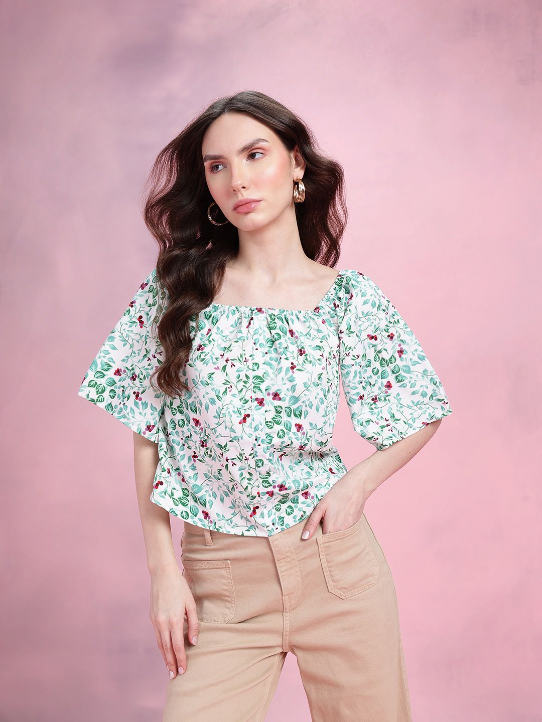 DressBerry Floral Print Flared Sleeve Top