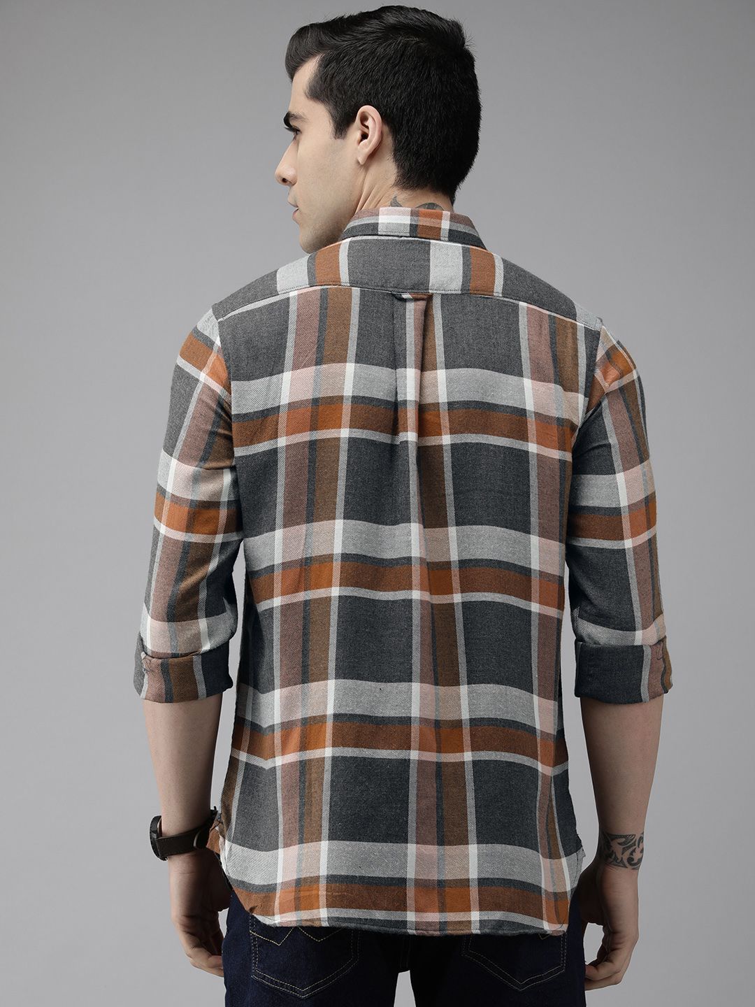 THE BEAR HOUSE Ardor Edition Men Orange Slim Fit Tartan Checked  Pure Cotton Casual Shirt