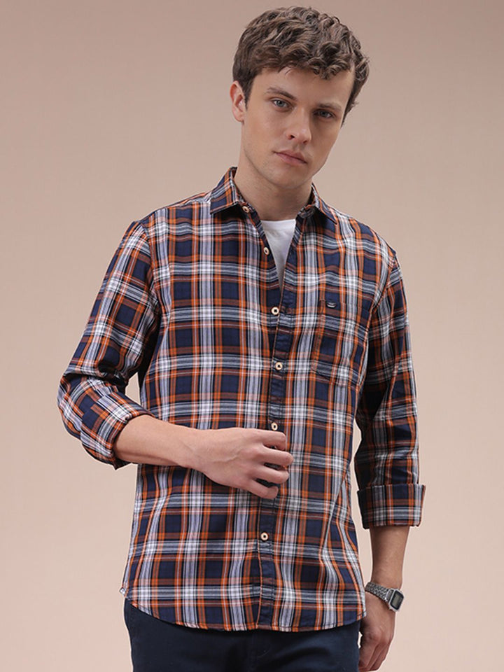The Indian Garage Co Men Slim Fit Checked Spread Collar Casual Shirt