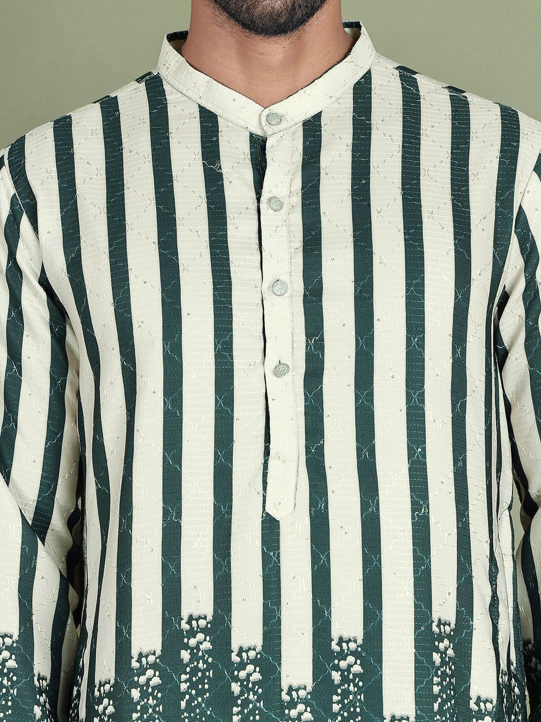 Jompers Striped Printed Band Collar Straight Kurta With Trouser