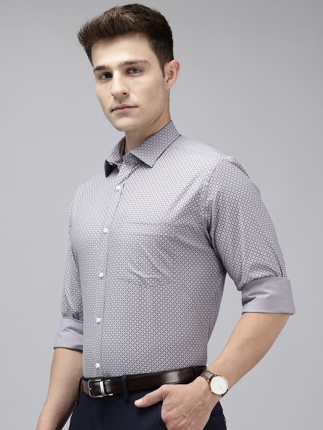 Park Avenue Slim Fit Opaque Geometric Printed Formal Shirt